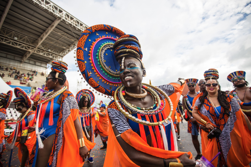 A masquerader in the section Djun makes her way across the Socadrome stage. Photo Credit: Kibwe Brathwaite